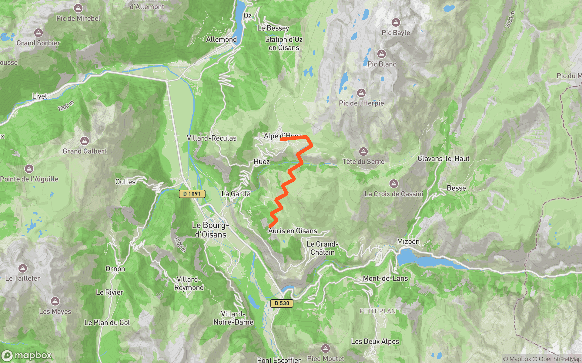 Map preview of a climb route suitable for a Garmin GPX export